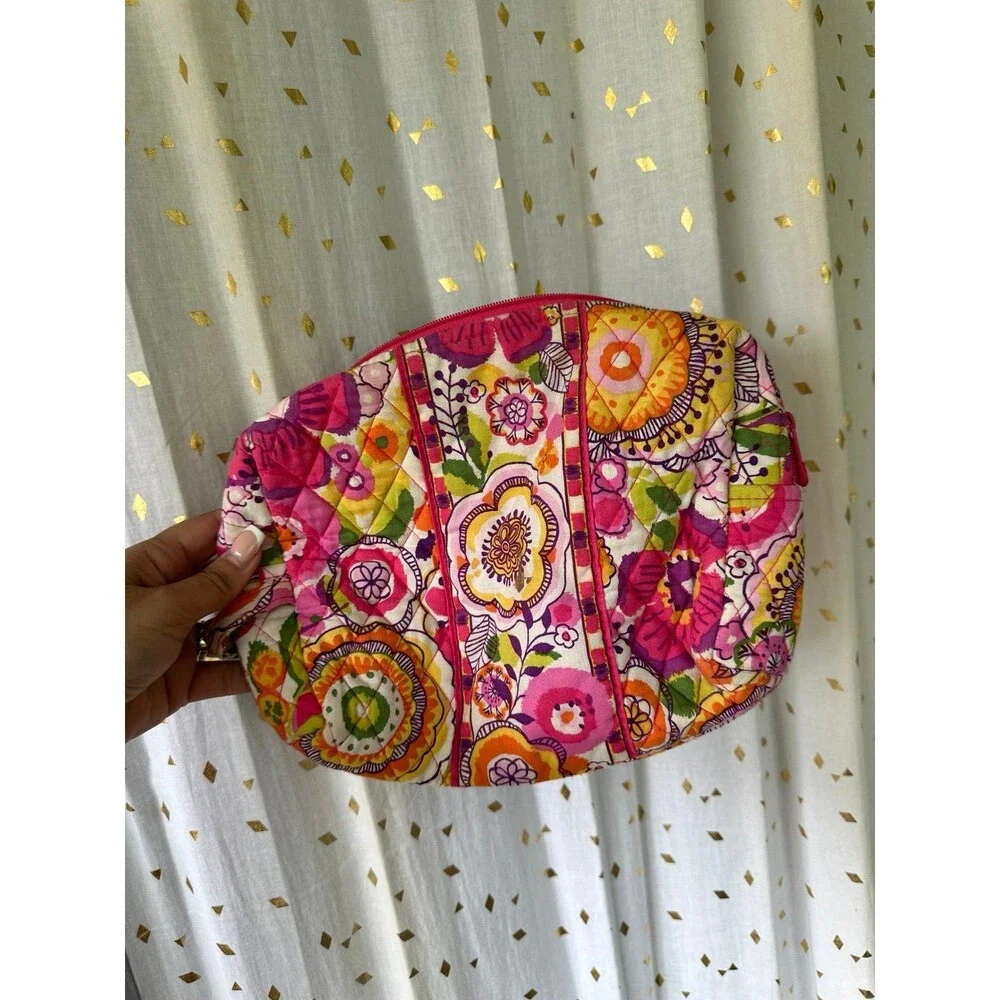 Vera Bradley Retired Clementine Floral Clear Plastic Lined Zipper Cosmetic Bag